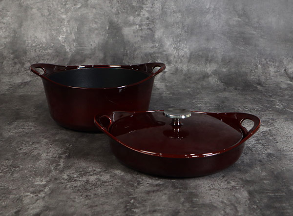 Enameled 2 Piece Cast Iron Stack Pots Set with Removable Handle
