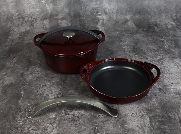 Enameled 2 Piece Cast Iron Stack Pots Set with Removable Handle