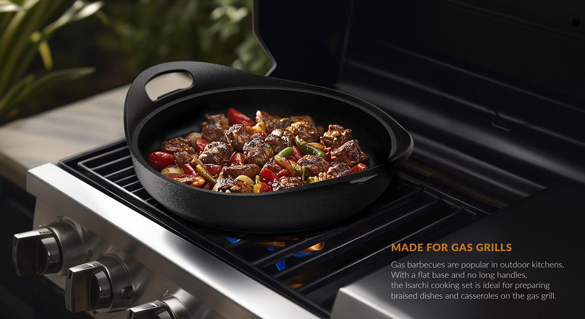 Stackable Cast Iron BBQ Cooking Set with Detachable Handles