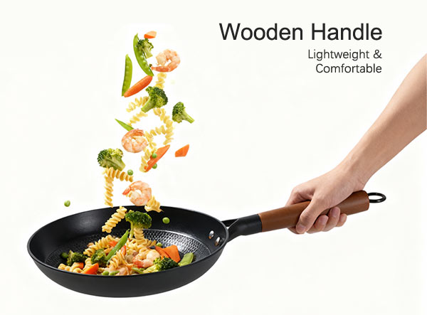 Custom Lightweight Nonstick Cast Iron Frying Pan Wooden Handle