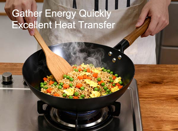 Lightweight 11.8 inch Flat-bottom Nitrided Cast Iron Wok