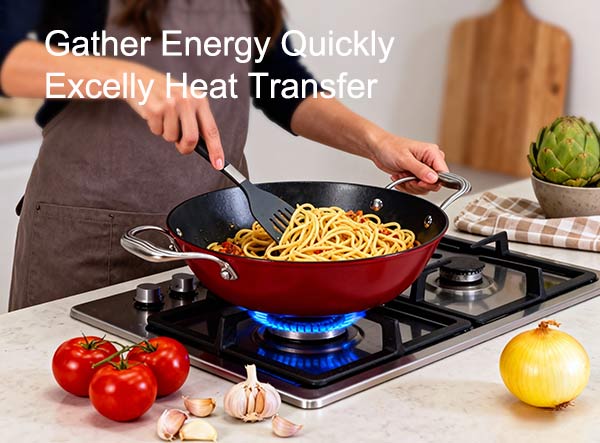 Lightweight Enameled Cast Iron Stir Fry Pan for Flat-top Stoves