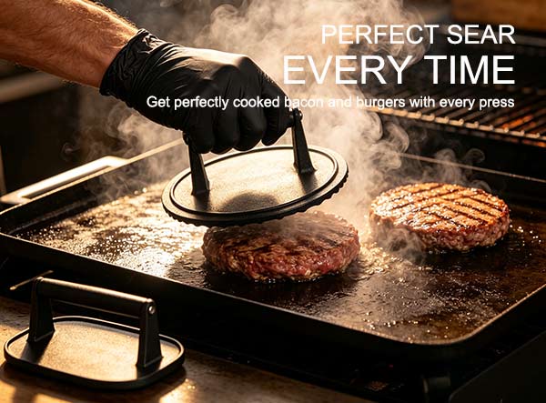 Premium Pre-Seasoned Cast Iron Grill Burger Press | Wholesale