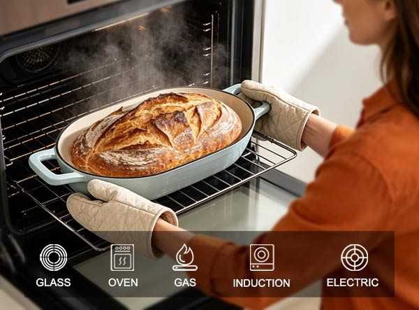 Enamel Cast Iron Oval Bread Oven | Dual Function Sourdough Baker Cloche Wholesaler Enamel Cast Iron Oval Bread Oven | Dual Function Sourdough Baker Cloche Wholesaler