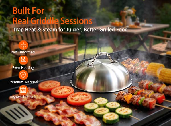 Heavy Duty Round Stainless Steel Basting Dome for Flat Top Griddle Grills Heavy Duty Round Stainless Steel Basting Dome for Flat Top Griddle Grills