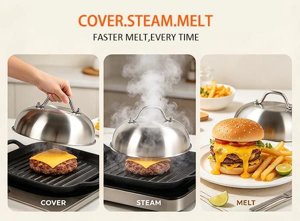 Heavy Duty Round Stainless Steel Basting Dome for Flat Top Griddle Grills Heavy Duty Round Stainless Steel Basting Dome for Flat Top Griddle Grills