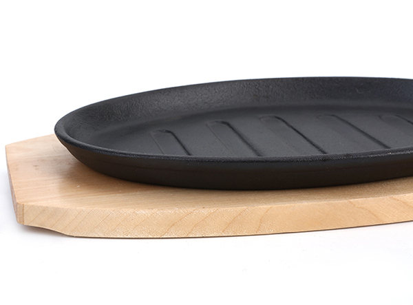 Pre-seasoned Cast Iron Sizzling Plate with Wooden Tray