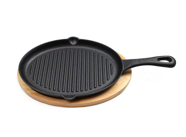 Cheap Price Cast Iron Steak Grill Plate Sizzler Plate with Wood Base