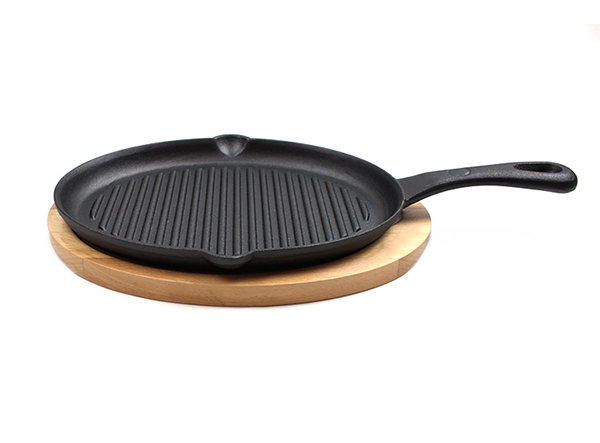 Cheap Price Cast Iron Steak Grill Plate Sizzler Plate with Wood Base