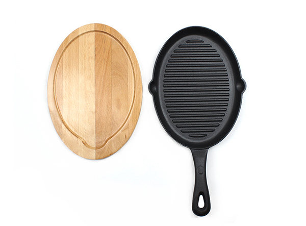 Cheap Price Cast Iron Steak Grill Plate Sizzler Plate with Wood Base