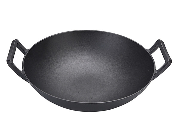 14 Inch Pre-Seasoned Big Chinese Cooking Cast Iron Wok Black