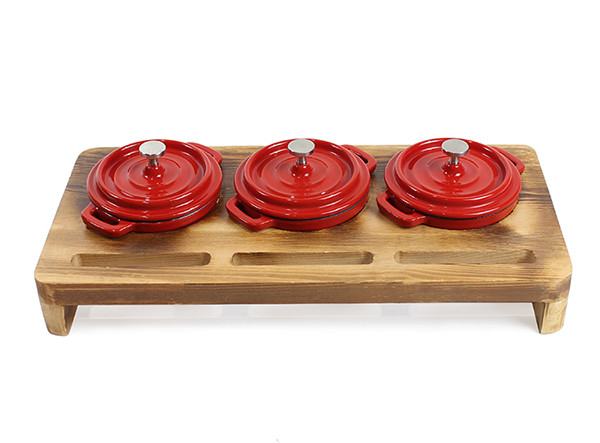 Hot Sale Mini Size Small Cast Iron Casserole Dish Pots With Wooden Base