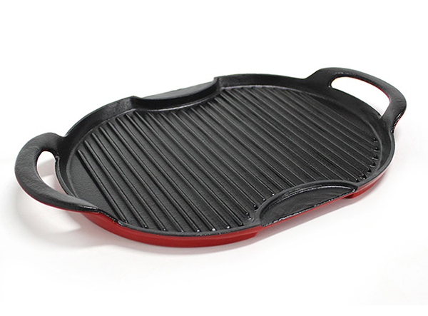 enamel cast iron grill pan with two handle