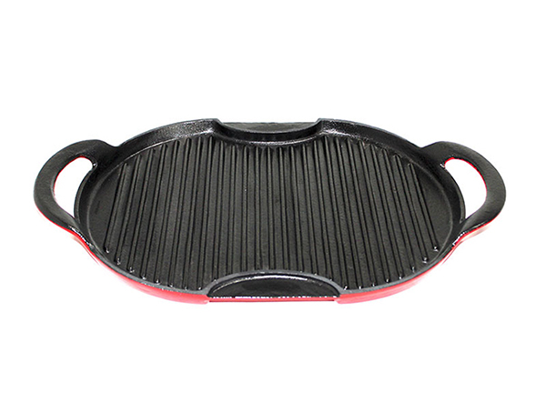 enamel cast iron grill pan with two handle