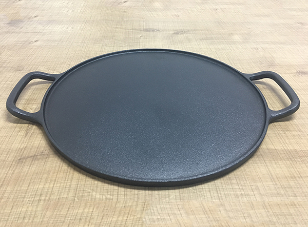 round cast iron flat baking pie pan pizza pan with round two loop Handle