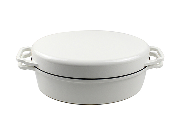 Enamel cast iron oval white double casserole grill pan