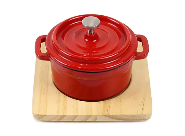 Hot Sale Mini Size Small Cast Iron Casserole Dish Pots With Wooden Base