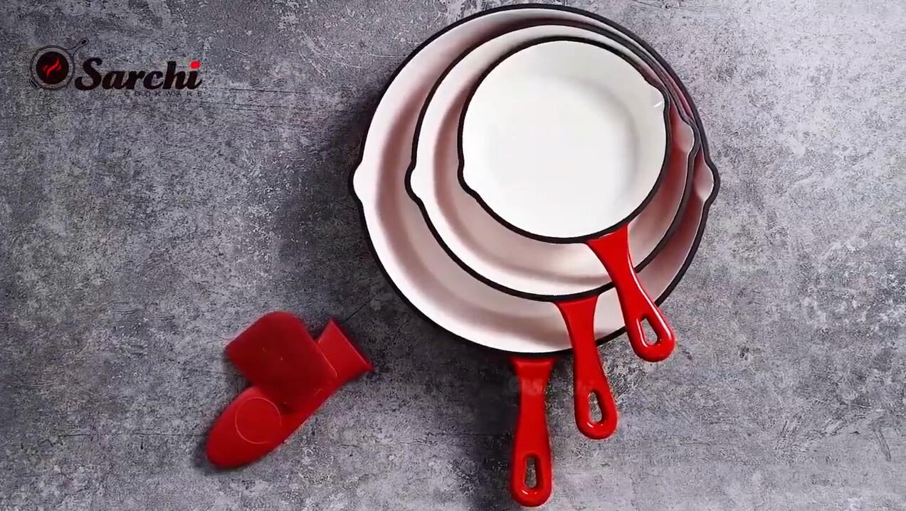 Enamel Skillet Kitchen Non stick Cast Iron Fry Pan 3pcs Set