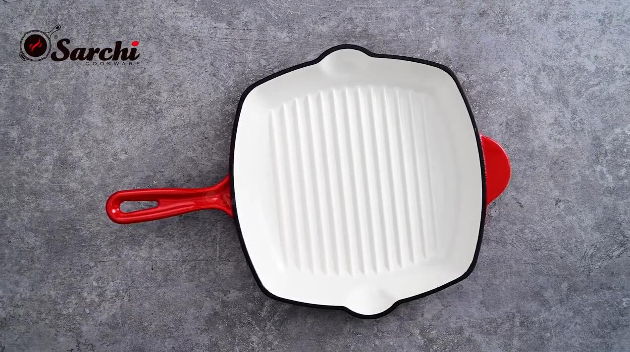 Steak Grill Plate BBQ Square Enamel Cast Iron Grill Fry Pan