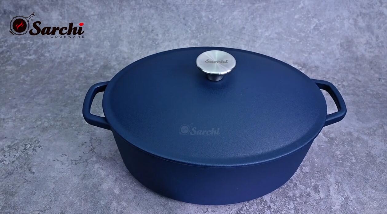 Cast Iron big matte beauty blue Enamel Oval Cooking Casserole