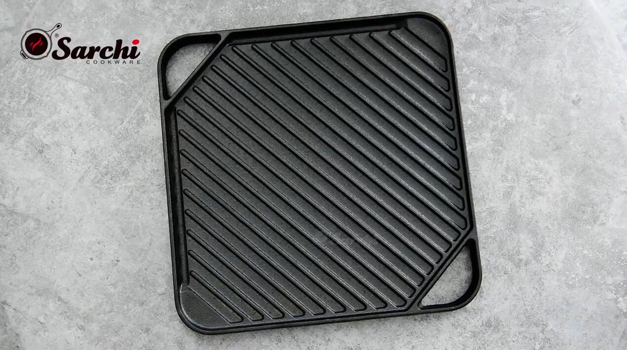 cast iron square double side griddle pan