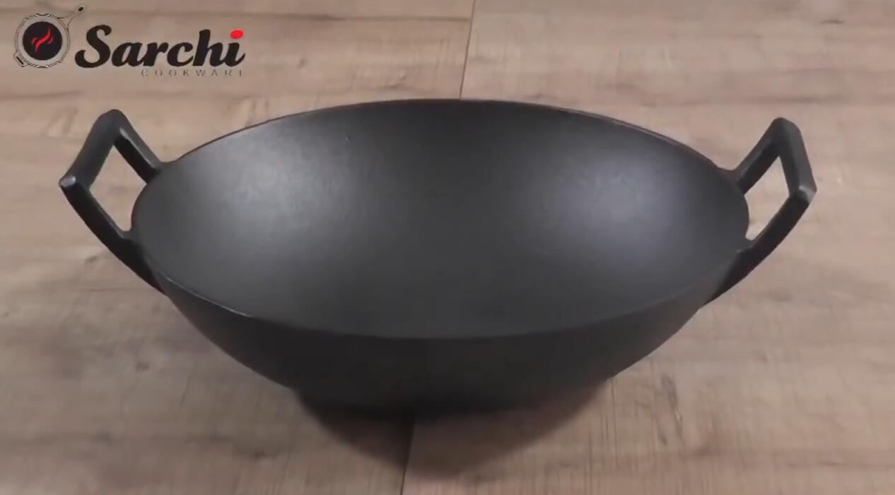 14 Inch Pre-Seasoned Big Chinese Cooking Cast Iron Wok Black