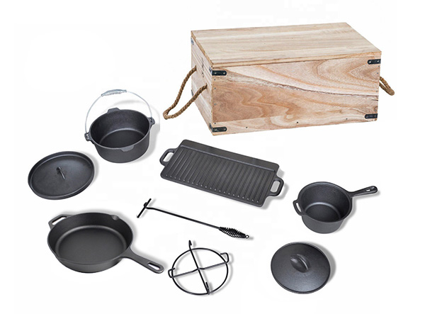 Cast Iron Cookware Set In Wooden Box