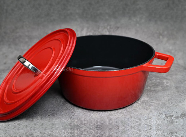 Enameled Cast Iron Covered Dutch Oven With Stainless Steel Lid Handle