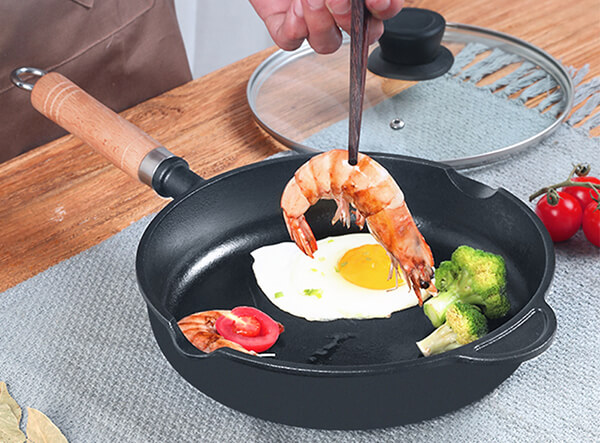 Cast Iron Frying Pan With Removable Wooden Handle 20cm 22cm 24cm