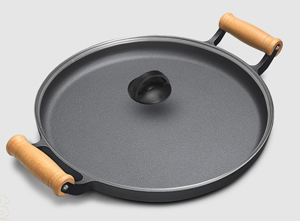 12.5 Inch Flat Bottom Deep Frying Pan Thickened Cast Iron Pancake Pan with Double Assist Handle