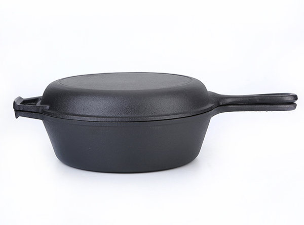 2 In 1 Seasoned Cast Iron Double Dutch Oven Combo Cooker Double