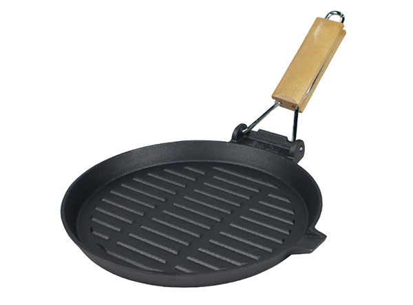 Foldable Handle 10" Cast Iron Round Grill Pan Outdoor