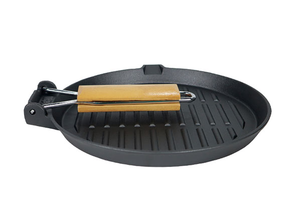 Foldable Handle 10" Cast Iron Round Grill Pan Outdoor