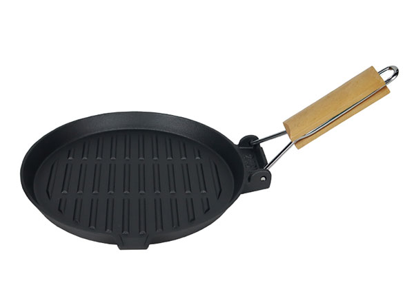 Foldable Handle 10" Cast Iron Round Grill Pan Outdoor