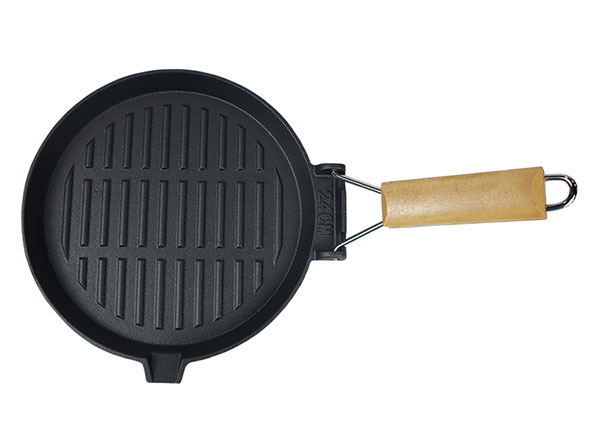 Foldable Handle 10" Cast Iron Round Grill Pan Outdoor