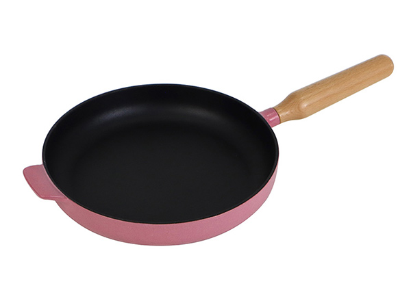 Magenta Enameled Cast Iron Frying Pan with Dual Handles Exporter China