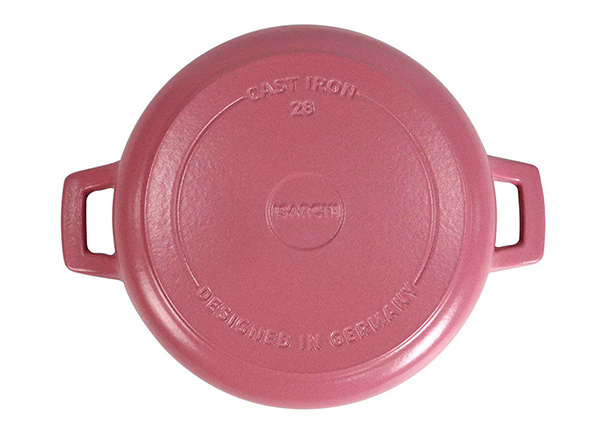 Magenta Enameled Cast Iron Frying Pan with Dual Handles Exporter China