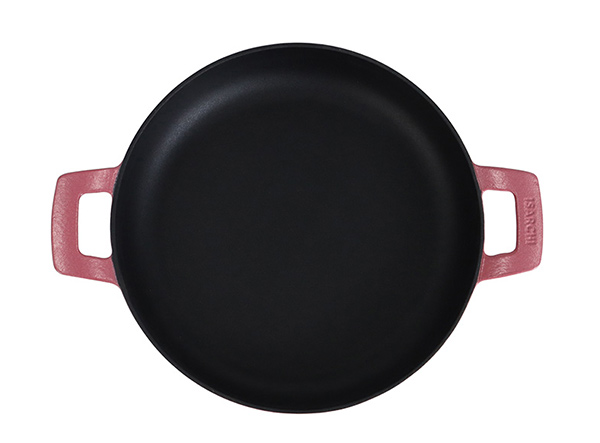 Magenta Enameled Cast Iron Frying Pan with Dual Handles