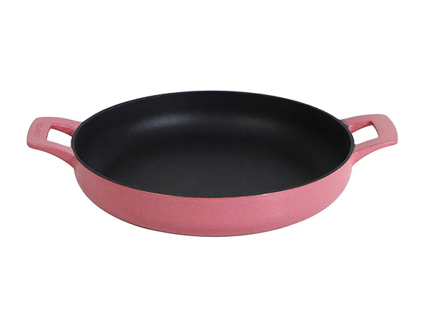 Magenta Enameled Cast Iron Frying Pan with Dual Handles