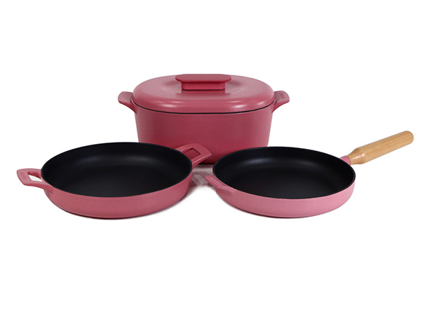 Magenta Enameled Cast Iron Frying Pan with Dual Handles