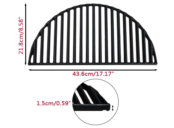 17" Half Moon Cast Iron Reversible Griddle & Grate for Kamado Joe Classic Large Big Green Egg