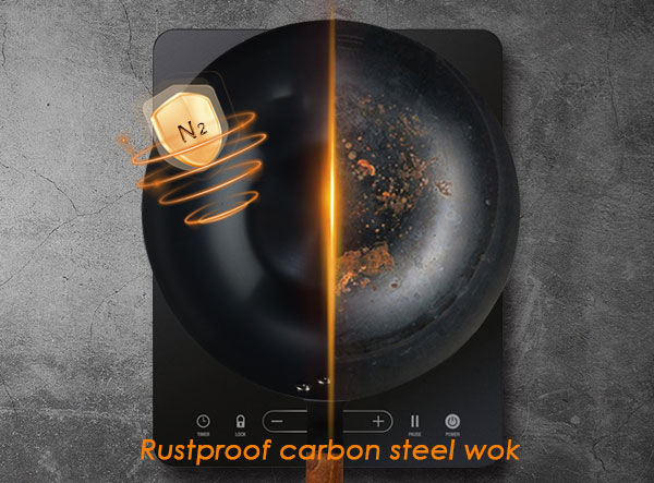 Nonstick Lightweight Rustproof Carbon Steel Wok with Wooden Handle