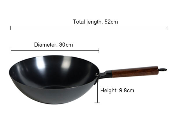 Nonstick Lightweight Rustproof Carbon Steel Wok with Wooden Handle