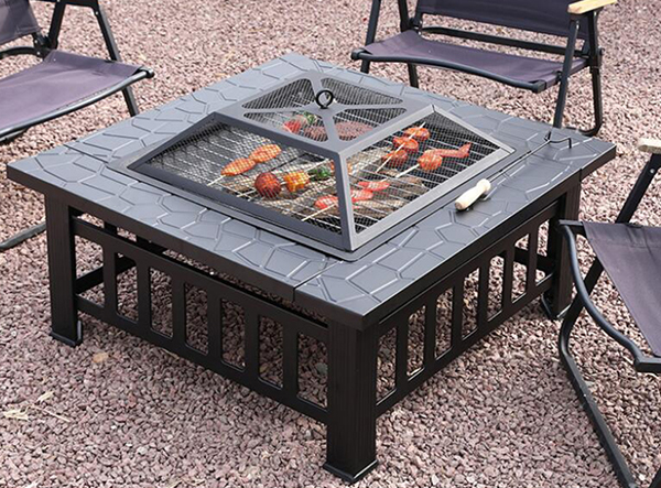 Multifunctional Outdoor 32 inch Square Metal Fire Pit Table with Spark Screen