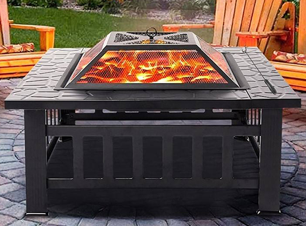 Multifunctional Outdoor 32 inch Square Metal Fire Pit Table with Spark Screen