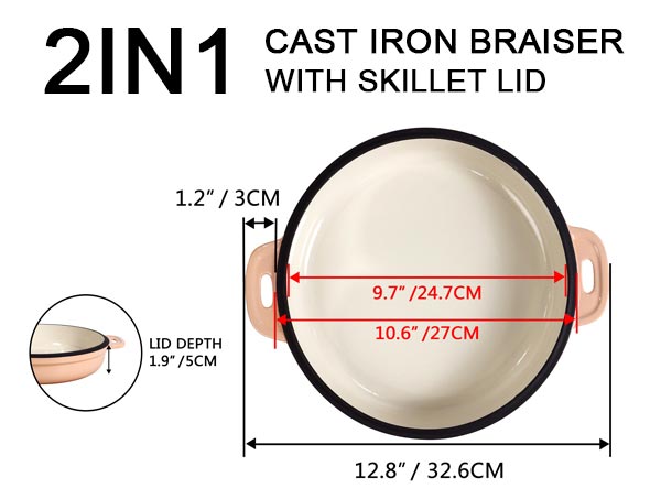 2 in 1 Enameled Cast Iron Braiser with Skillet Lid