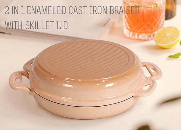 2 in 1 Enameled Cast Iron Braiser with Skillet Lid