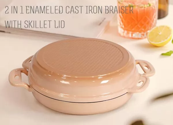 2 in 1 Enameled Cast Iron Braiser with Skillet Lid