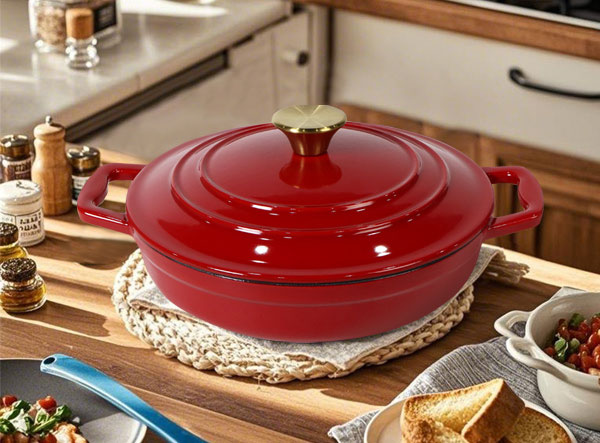 Cast Iron Enamel Casserole Cookware Soup and Stock Shallow Seafood Cooking Pot