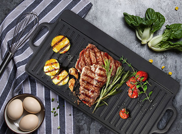 Pre-seasoned Coating Rectangular Reversible Griddle BBQ Cast Iron Plancha